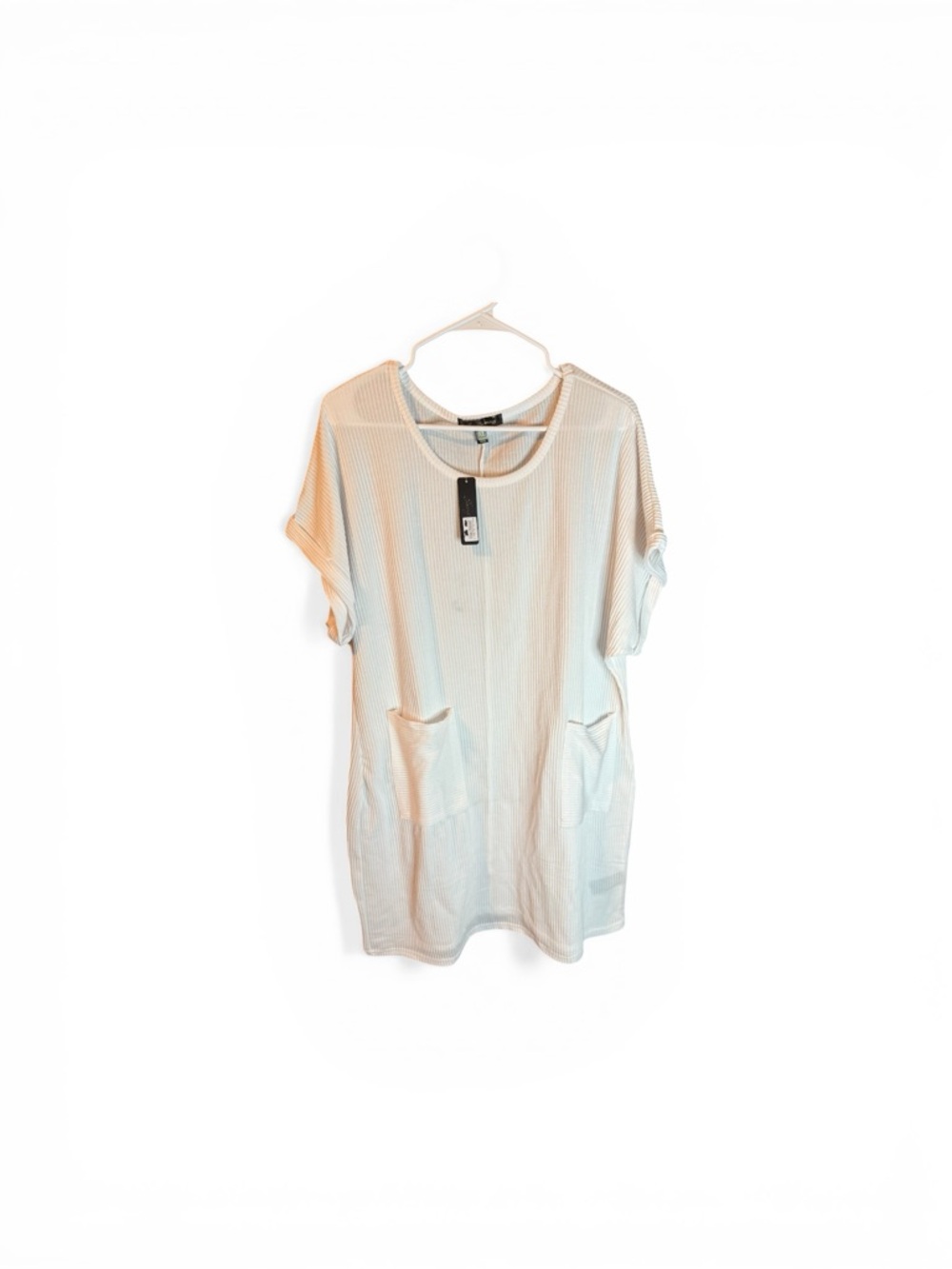 #83– Women's Short-Sleeve Textured Midi Dress with Front Pockets - Cream